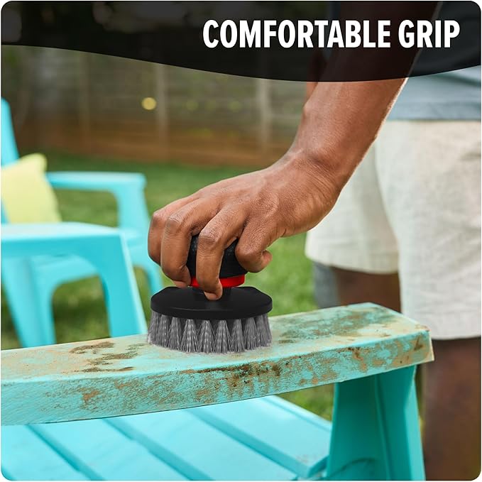 Dirt Devil Handheld Pommel Scrubbing Brush, 3.5", Includes Medium Bristle Head, Comfortable Ergonomic Grip, Interchangeable Brushes, Ideal for General Purpose Cleaning