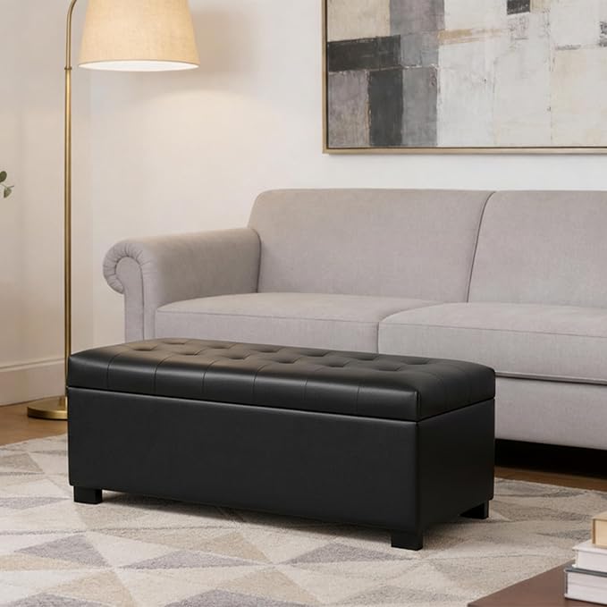 Spatial Order Large Tufted Storage Bench - Black Faux Leather