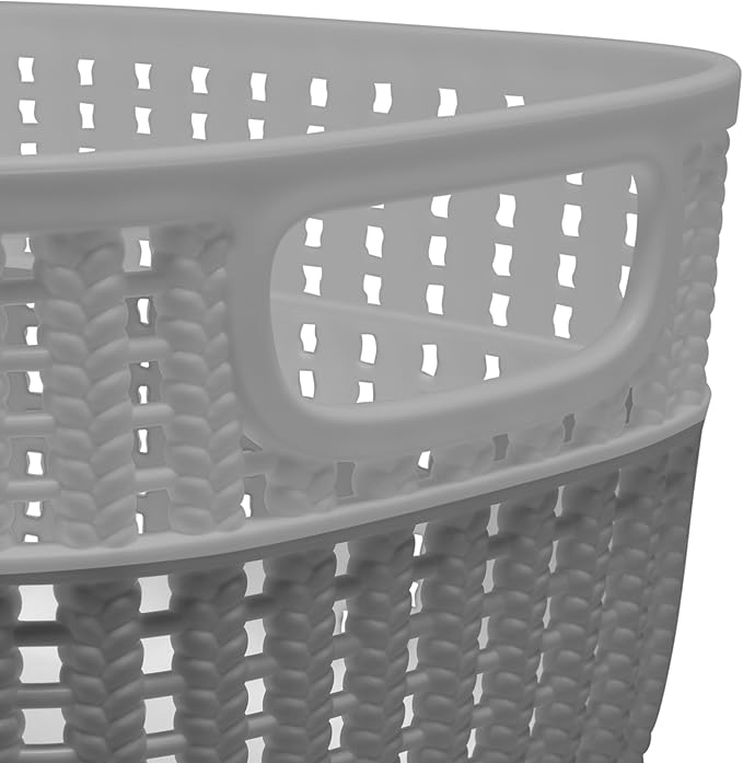 Simplify 2 Tone Sailor Knot Plastic Storage Tote | Decorative Basket | Closet Organization | De-clutter | Accessories | Toys | Bathroom Organization | Small | Grey/Grey