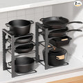 MUDEELA 2 Pack Pots and Pans Organizer under Cabinet, 4-Tier Heavy Duty Pan Organizers inside Cabinet Kitchen Storage, Adjustable Pot Rack Holds up to 88 LB Cast Iron Skillets Shallow Cookware
