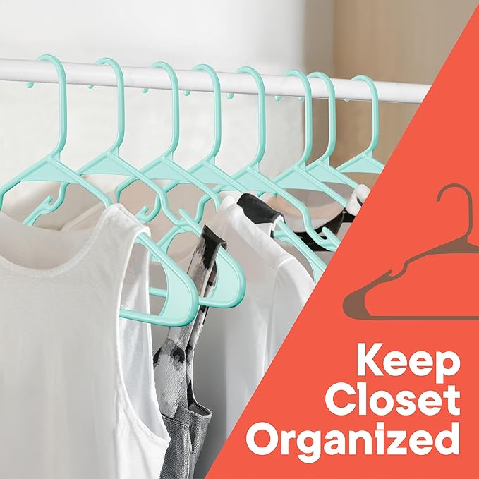 Plastic Clothes Hangers – Heavy Duty Hanger Set, for Organizing Clothes, Dresses, and Coat, Holds Up to 5 lbs, Space-Saving Hangers with Non-Slip Shoulder Grooves, Pack of 80, Aqua