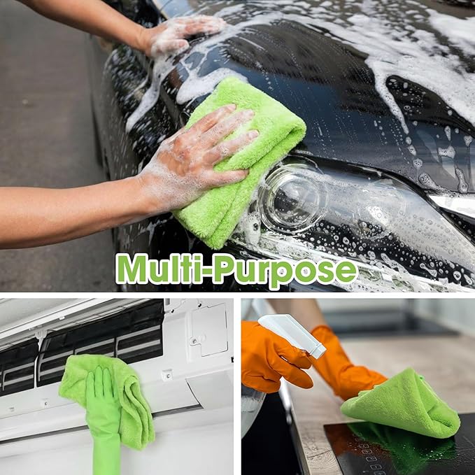 Shimeyao 30 Pcs Edgeless Microfiber Plush Towels for Cars Detailing Drying Wash Polishing Absorbent Cleaning Cloths, 500 GSM(16 x 16 Inch, Green)