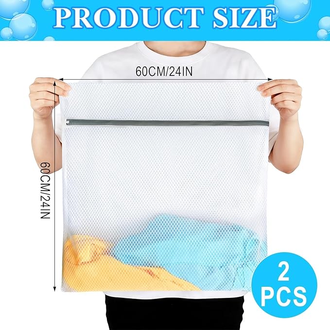 BLMHTWO 2PCS Honeycomb Mesh Laundry Bags for Delicates, Premium Durable Delicate Laundry Bag Large Mesh Bag with Sturdy Zippers, Lingerie Bags for Washing Delicates（24 x 24 in）