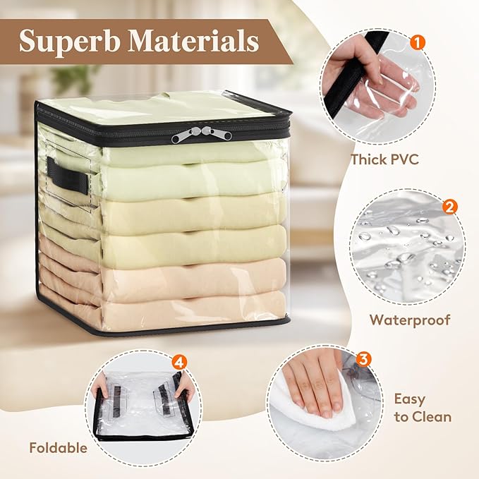 Lifewit 6 Pack Clear Clothes Storage Bags, 11 Inch Clear Cube Storage Bins, 18L Vinyl Foldable Moving Bags with Zipper, Storage Container for Sweater Sheets Yarns