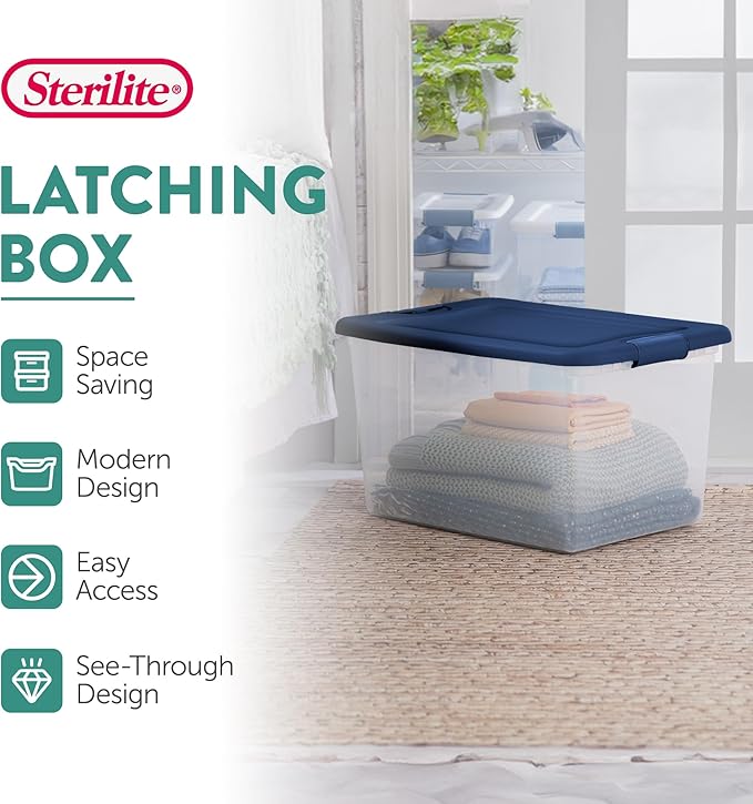 Sterilite 24-Pack Color Program, Large Clear Plastic Storage Bins with Lids, 64 Quart, Blue - Stackable Organizing Container Boxes for Closet, Bathroom, and Office