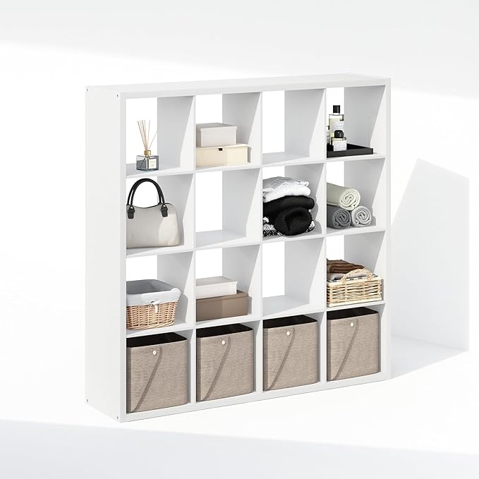 Furinno Cubic Closet Organizers and Storage, 16-Cube Closet Organizer, Open Shelf Closet Storage, Extra Thick Frame for Wardrobe, Bedroom, Living Room, White