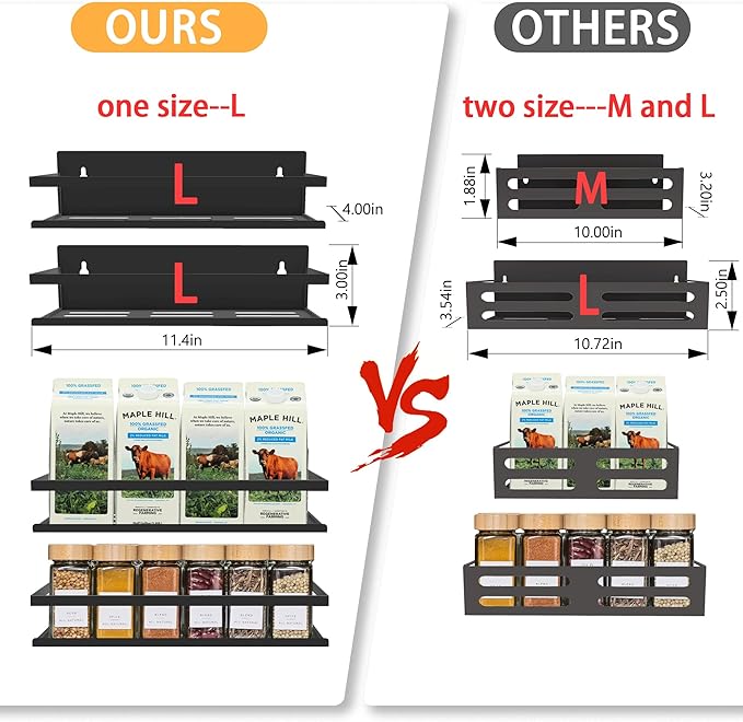 Magnetic Spice Rack Organizer for Fridge Seasoning Organizer for Kitchen storage with Screw Magnetic Shelf with Hook for Refrigerator and Oven (4pack-Black)
