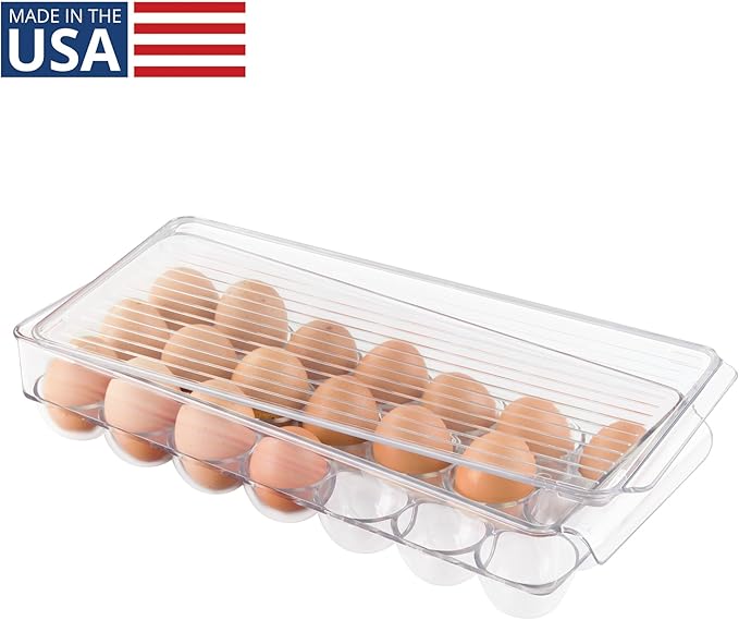 iDesign Clear Plastic Egg Holder for Fridge with Lid - 21 Egg Storage Container Organizer Bin
