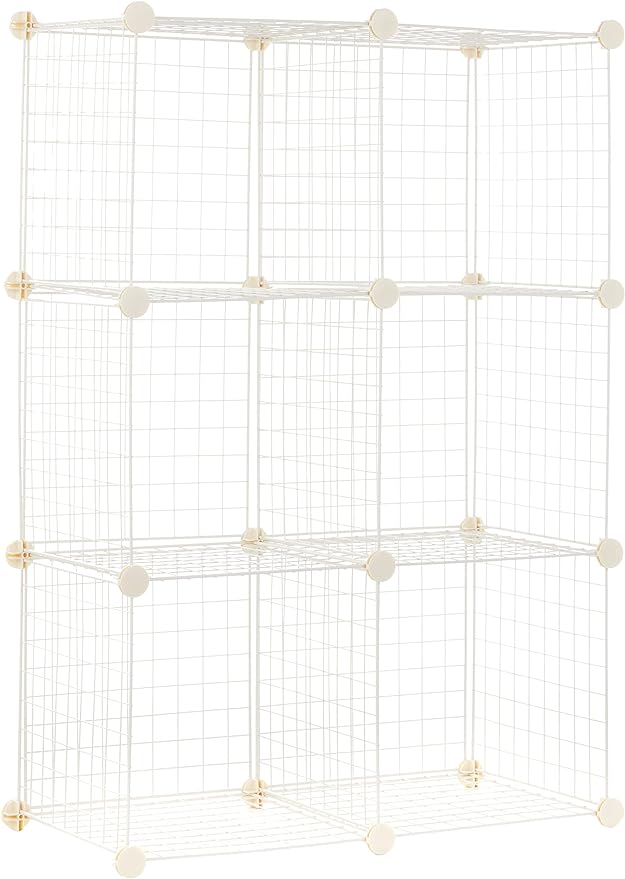 Amazon Basics 6 Cube Wire Grid Storage Organizer, Stackable Storage Cubes, Modular Closet Organizer Shelves, 14.6" D x 30.3" W x 44.8" H, White