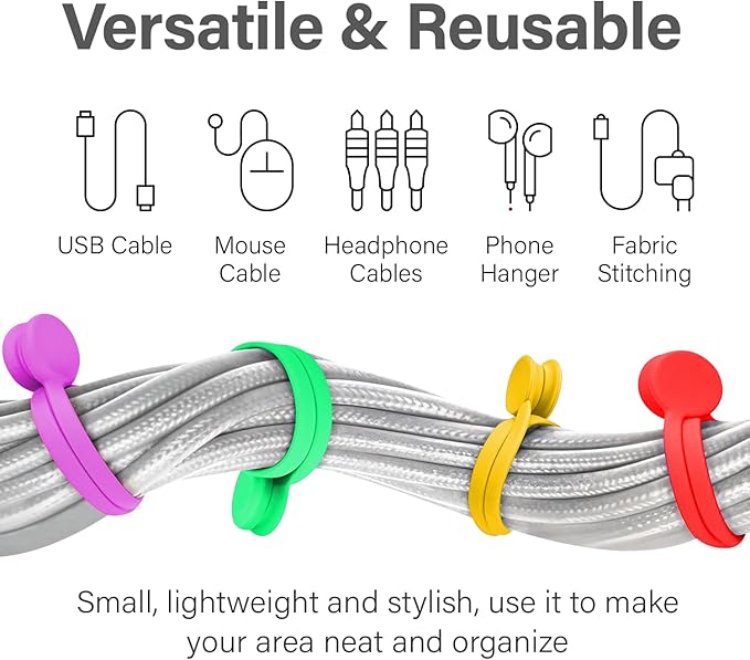 30-Pack Magnetic Cable Ties – Snap-On Silicone Magnetic Cord Ties with Strong Magnets – Reusable Magnetic Ties for Cords, Wire Organizer, Charging Cord Organizer – Assorted Colors