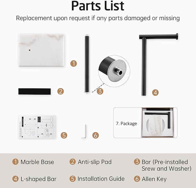 KES Black Toilet Paper Holder Stand Bathroom Tissue Roll Holder with Marble Base Freestanding SUS304 Stainless Steel Matte Black Finish, BPH285S1-BK