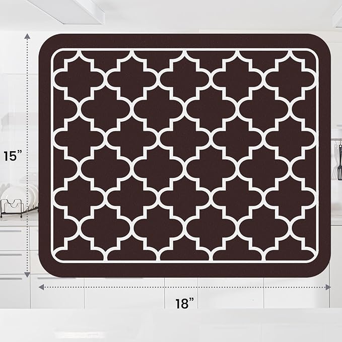 WISELIFE Dish Drying Mat Super Absorbent Drying Mat Large Dish Drying Mats for Kitchen Counter Easy Clean Dish Mat Kitchen Drying Mat15"x 18" Stylish Chocolate