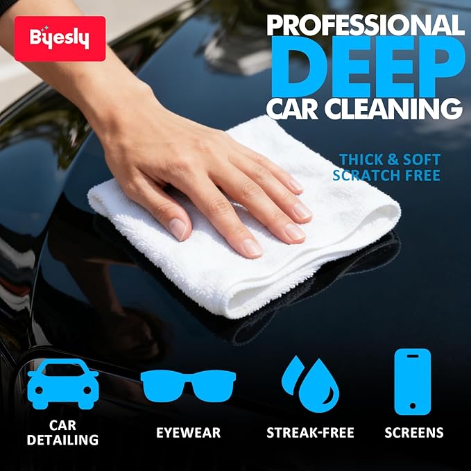 24-Pack Microfiber Cleaning Cloth, 11.5x11.5 Microfiber Towels for Cars, Dishes & House, for Detailers, Chefs & Efficient Home | Scratch-Free, Lint-Free, Ultra Absorbent(White)