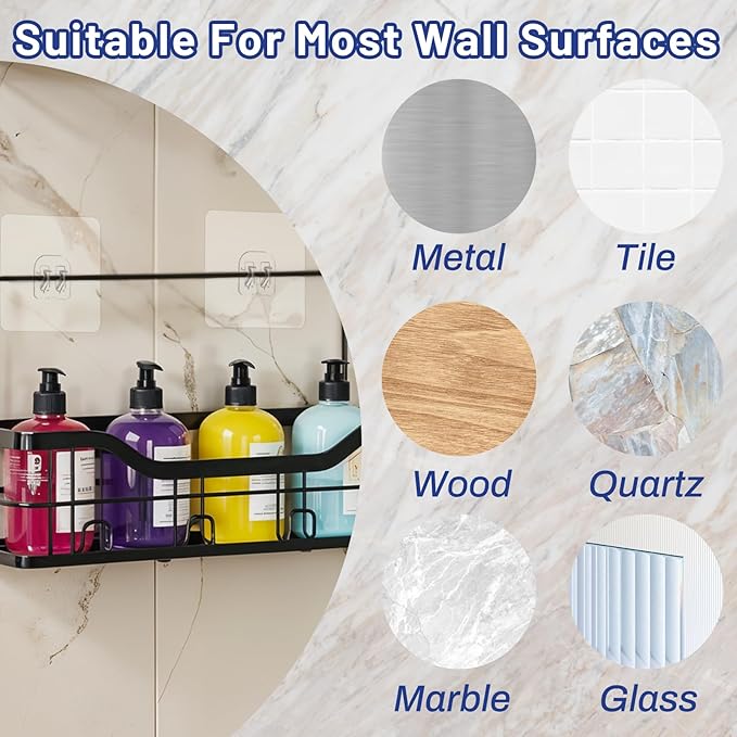 MBAIY0 Shower Caddy Adhesive Replacement, 15 Pack Strong Shower Shelf Adhesive Hooks for Bathroom Storage Shelves and Kitchen Racks