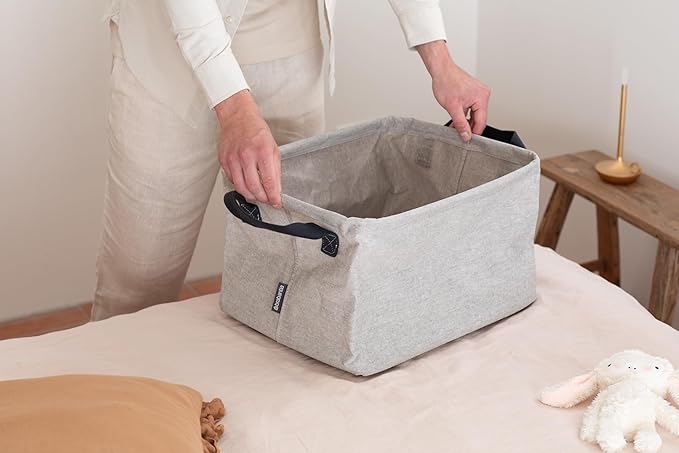 Brabantia - Foldable Laundry Basket - Compact Storage Box - Water Resistant Coating - Multi-Functional - Laundry Hamper - Bathroom - Collapsible - Grey - 9 Gal