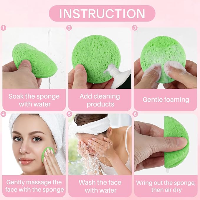 50-Count Compressed Facial Sponges,100% Natural Cellulose Cosmetic Make Up Sponges for Face Daily Facial Cleansing,Exfoliating,Makeup Removal(Multicolor)