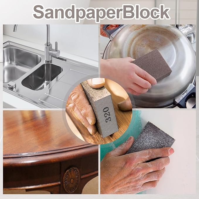 Romeda 8-Pack Sandpaper Block, 320 Grits Washable and Reusable Handmade Sanding Sponge, Drywall Sandpaper Blocks for Wooden Drywall Sheetrock and Metal Glazing