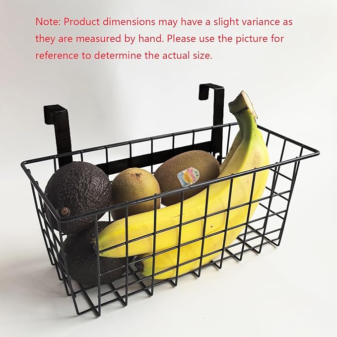 MaraFansie Basket with Hook, Grid Storage Basket, Over the Cabinet Door Organizer, Wire Hanging Basket with Hook Over the Railing, Under Sink Kitchen Cabinet, Pantry, Bathroom, Black, 2 Pack