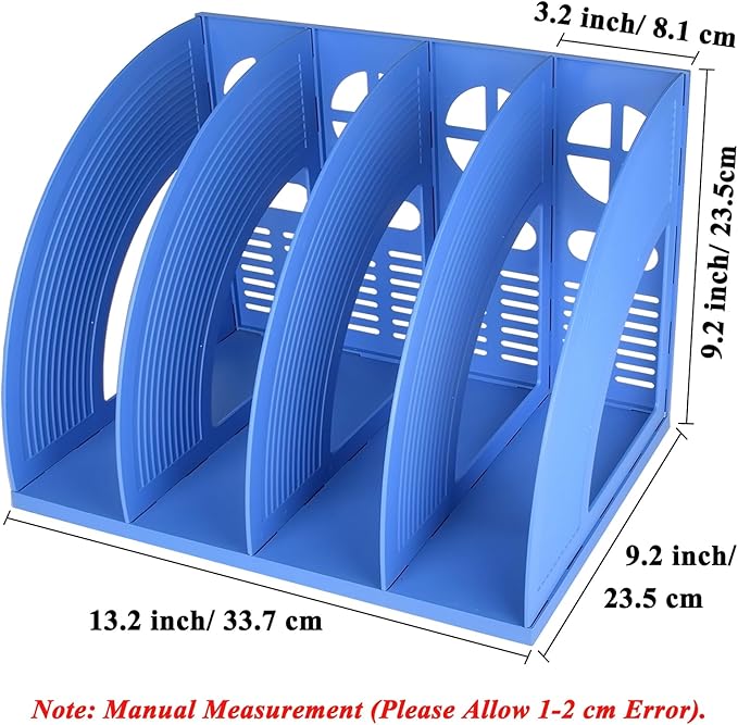 SAYEEC Sturdy Magazine Holder Plastic 4 Compartment Desk File Organizer Vertical Documet A4 File Divider Paper Storage Magazine Rack for Office Home School Organizer Box(Bule)
