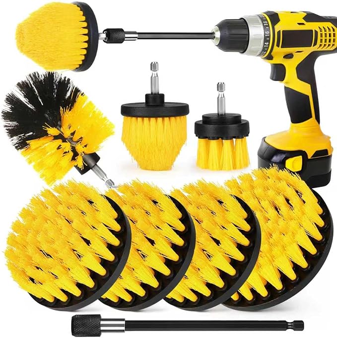 Drill Brush Attachment Set, 7 Pack 1/4in Power Scrubber Brush + Extend Long Rod, Brush Drill Attachment, Power Cleaning Scrub Brush for Bathroom, Tub, Tile, Corner, Floor