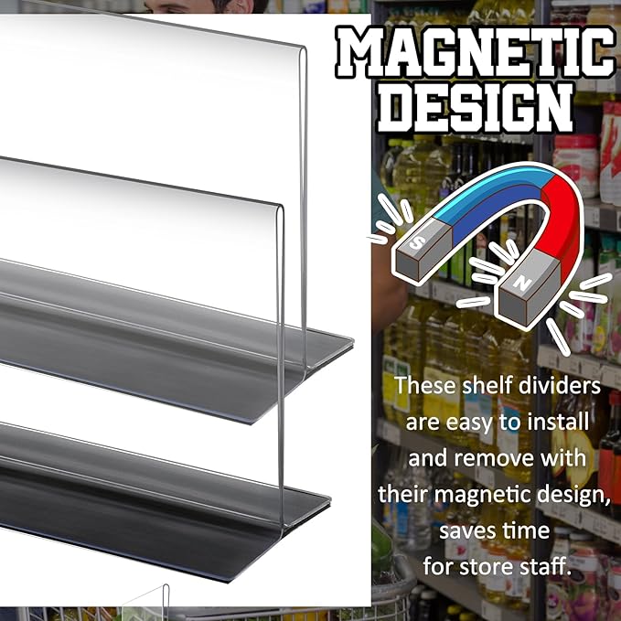 Geelin 10 Pcs Clear Shelf Divider with Magnetic 10" L X 2" W X 3" H Plastic Shelf Separator Closet Divider, Clapboard Baffle for Storage Bedroom Bathroom Kitchen Office Supermarket Organization