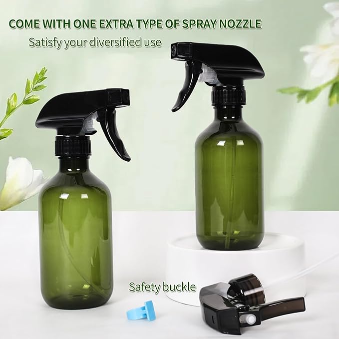 Cleaning Spray Bottles for Plants Misters for Inside, 2 Pack 10 oz Squirt, Water Spray Bottle Mist Sprayer, No Leak Hair Mister Empty with Adjustable Nozzle (Green)