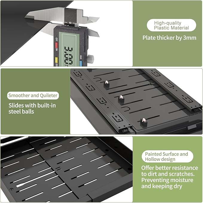 2 Pack Pull Out Cabinet Organizers Expandable (13''-19''), Plastic Slide Out Drawers for Kitchen, Bathroom, Pantry, Under Sink Storage, Pull Out Drawers Fixed with Adhesive Nano Film (Black)