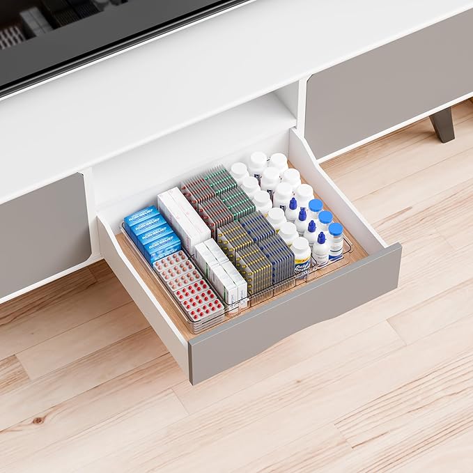 Yieach Expandable Desk Drawer Organizer Tray,1.8 Inch High Junk Drawer Organizer for Kitchen,Clear Shallow Office Drawer Organizers With 10 Compartments for Pencil,Pen,Office Supplies and Accessories