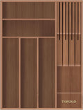 Small-Bamboo-Silverware-Drawer-Organizer, Expandable Utensil Kitchen Cutlery Tray Flatware Organization Wood Tableware Dividers Storage (with Removable Knife Block)(Brown)