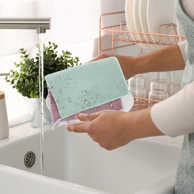 SUPVOX 2pcs Double-Layer Microfiber Dishwashing Towels Kitchen Cleaning Cloths Hanging Loop 20x30cm Absorbent Washcloths for Home and Dish Care
