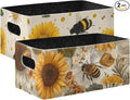 Closet Storage Bins 2 Pcs Felt Open Home Storage Containers Organizer with Handles Collapsible Shelf Basket for Home Office Craft Room Classroom Fabric Beige Dotty Bee Daisy Sunflower