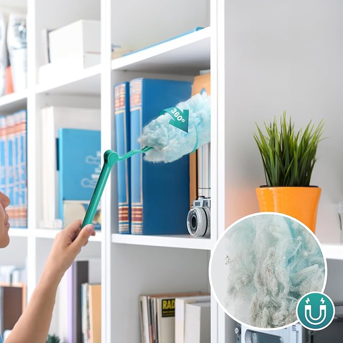360° Heavy Duty Duster Kit with Extension Handle and 30 Count Static Duster Refills for Cleaning Electronics, Furniture, Blinds, Ceiling Fans