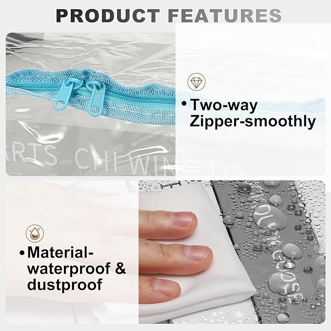 PATIKIL 12.6x9.5x9.8in Clear Storage Bags, Plastic Storage Bags Clear Small Zippered Organizers Foldable Closet Bed Sheet Organizer Cube with Zipper Handles for Book Clothes Yarn,M, Blue