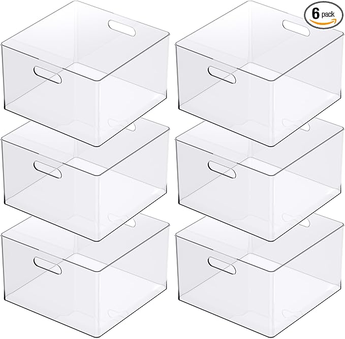 Simply Tidy 13" x 13" Clear Storage Bin with Handles – Stackable Plastic Organizer for 12" x 12" Paper, Notebooks, Sketchbooks & Craft Supplies, Easy-Access Design, 6 Pack
