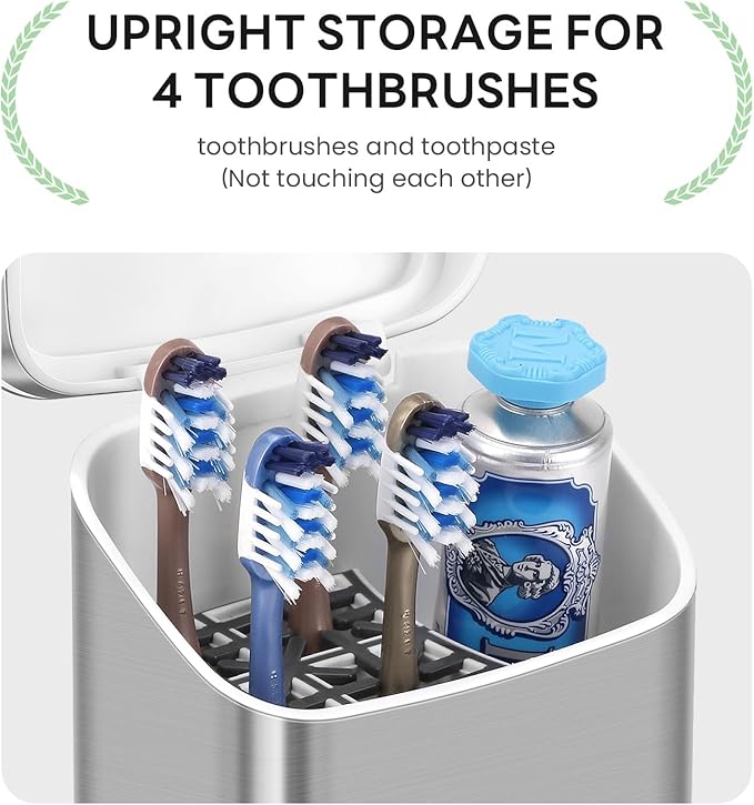 GFWARE Toothbrush Holders with Cover - 5 Slots Tooth Brush Holder for Bathroom, Detachable Bathroom Counter Organizer with Drainage Kids Toothbrush and Toothpaste Holde, Silver