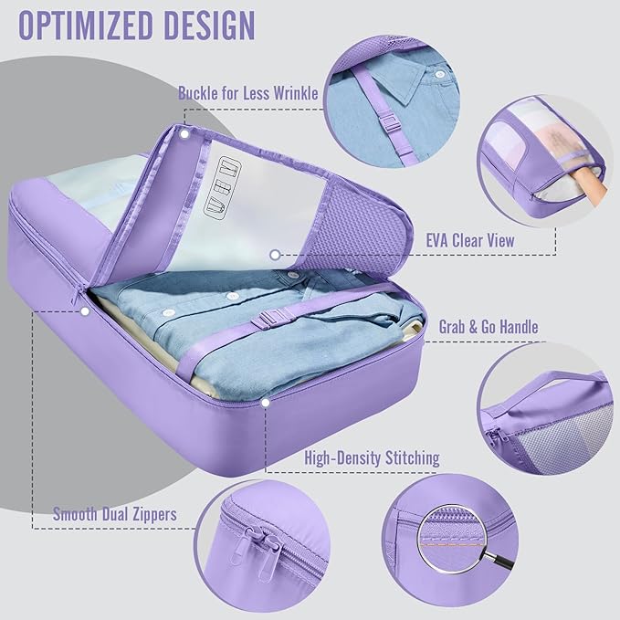 Veken 8 Set Packing Cubes for Travel Essentials, Suitcase Organizer Bags in 4 Sizes, Carry-On Luggage Accessories with Large Laundry & Hanging Toiletry Bag, Must-Have for Airplane, Road Trip & Camping