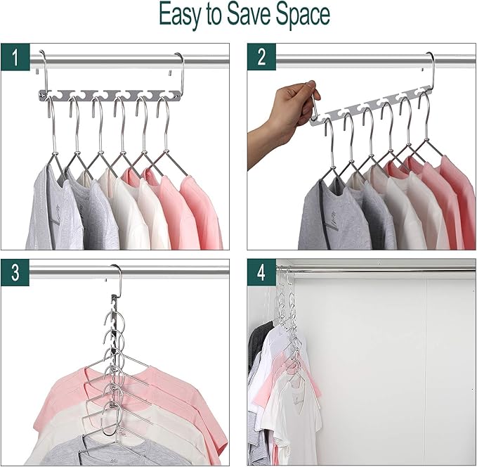 Meetu Space Saving Metal Clothes Hangers 6X2 Slots Magic Cascading Hanger Updated Hook Design Closet Organizer (Pack of 4)