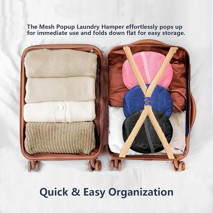 LXLOVESM Pop Up Laundry Hamper, Mesh Laundry Basket Collapsible, Foldable Hamper for Travel and Storage, 3 Pack (Black+Pink+Blue)