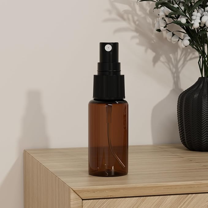 longway 15 PCS Spray Bottles, 0.5oz/15ml Amber Empty Fine Mist Spray Bottle Dispenser with Cap, Small Refillable Liquid Containers with 1pcs Funnel and 18pcs Labels