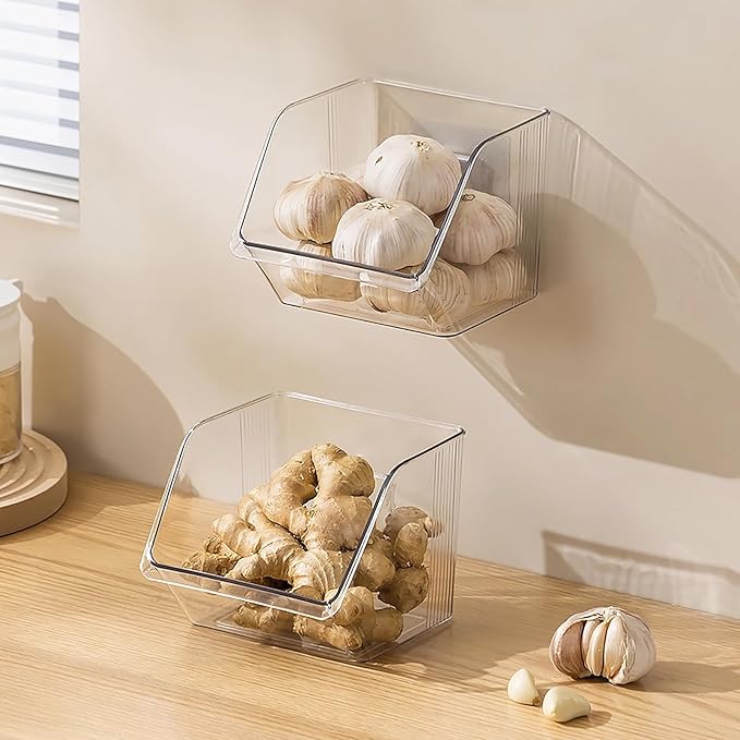 6-Pack Small Clear Storage Baskets, Adhesive Spice Rack Wall Mount for Countertop/Cabinet/Bathroom, Plastic Storage Bins Kitchen Wall Organizer and Storage Shelves, Spice Organizer