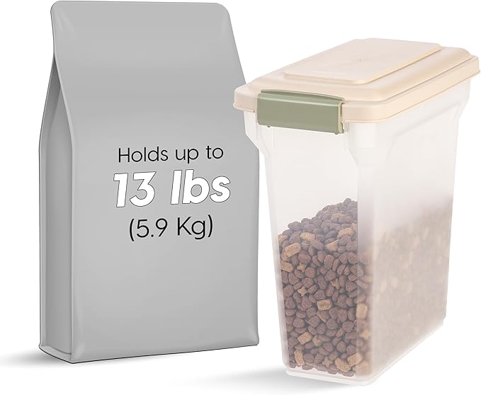 IRIS USA 13 Lbs / 15 Qt WeatherPro Airtight Pet Food Storage Container, for Dog Cat Bird and Other Pet Food Storage Bin, Pet Supplies, Keep Fresh, BPA Free, Clear/Almond