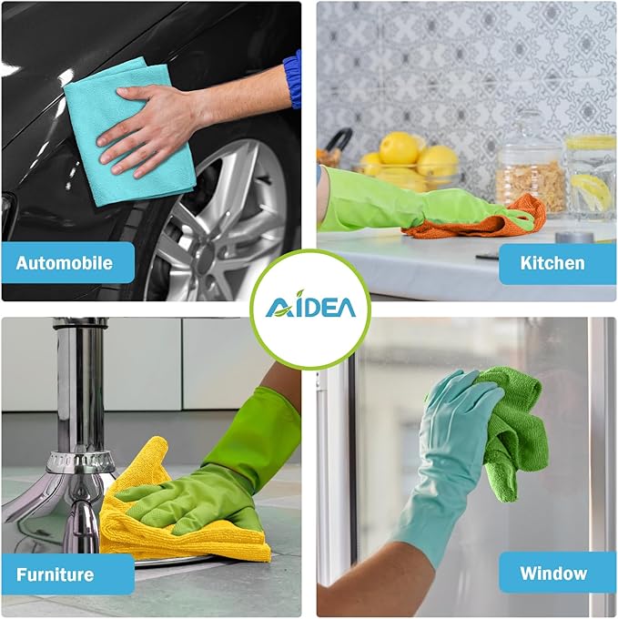 AIDEA Microfiber Cleaning Cloth, 200PK, Absorbent Shop Rags, Microfiber Towels for Cars, Kitchen Towels, Dusting Cloth for Home, Window, Cleaning Supplies, 12"×12"