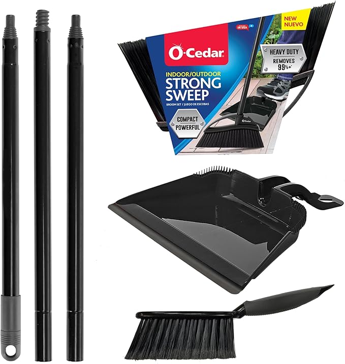 O-Cedar Indoor & Outdoor Strong Sweep Broom & Brush Bundle | Heavy Duty Bristles Remove 99% of Dust & Dirt in One Sweep | Step-On Dust Pan | Safe for Hardwoods, Powerful on Outdoor Debris