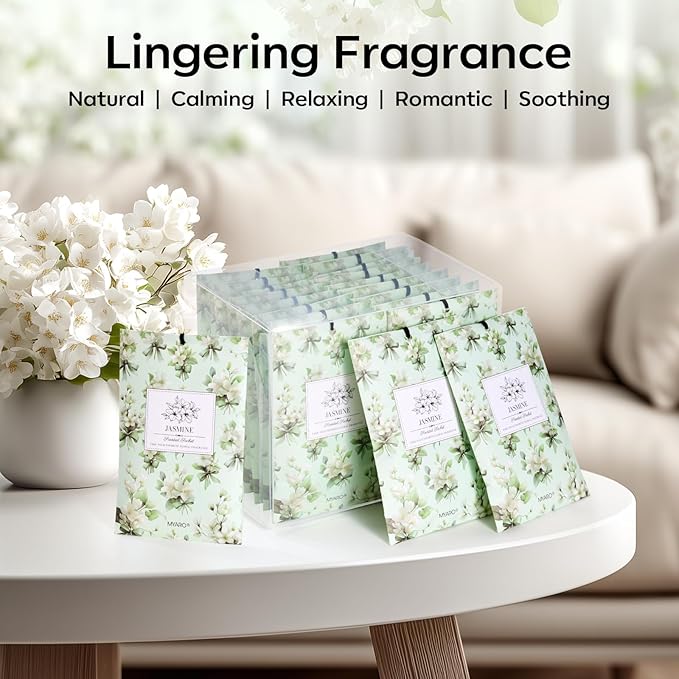 MYARO 20 Packs Jasmine Scent Sachet Air Freshener for Home Car Closet Drawer Shoe Odor Eliminator Long Lasting Deodorizer