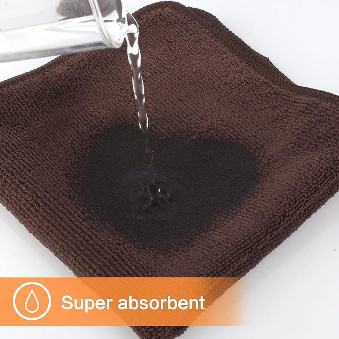 KinHwa Kitchen Washcloths for Dishes Absorbent Microfiber Dish Cloths Quick Dry Dish Rags with Poly Scour Scrub Side Ideal for Kitchen Cleaning (Brown, 12inchx12inch 10 Pack)