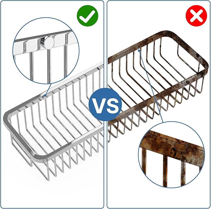 TENOVEL Wire Basket Wall Mount,Corner Shower Caddy 304 Stainless Steel,Bathroom Shower Organizer Soap Caddy,Polished Finish，Long Basket