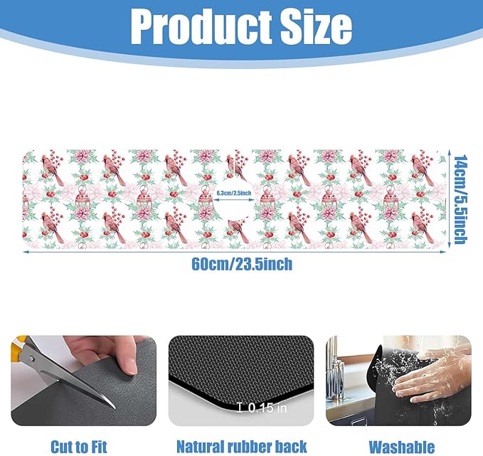 Chrismas Sink Splash Guard Faucet Mat Cute Christmas Absorbent Fast Drying Mat Sink Gadgets Splash Guard Behind Faucet Drip Catcher for Kitchen Bathroom 23.5"X5.5"