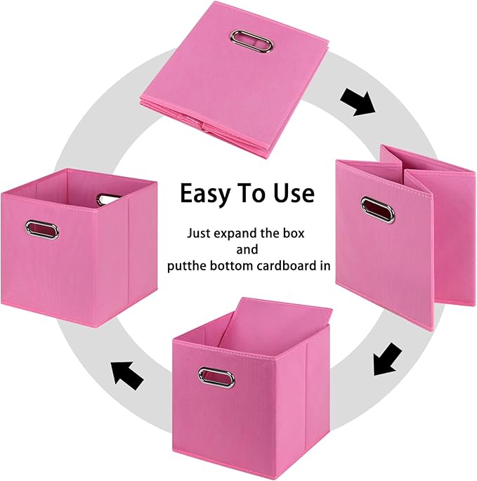 Black Foldable Storage Cubes Bins , Fabric Storage Box Cubes Organizer Baskets with Dual Handles for Home Organizer(Pink)