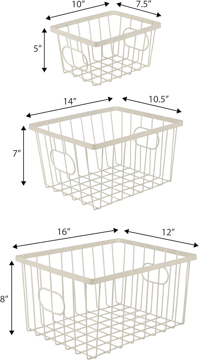 happimess BSK3001C-6SET Camden Vintage Industrial Wire Metal Nesting Storage Baskets for Shelves, Cabinets, Pantry, Countertop, Mesh Open Bin Basket for Organizing Supplies, Almond (Set of 6)