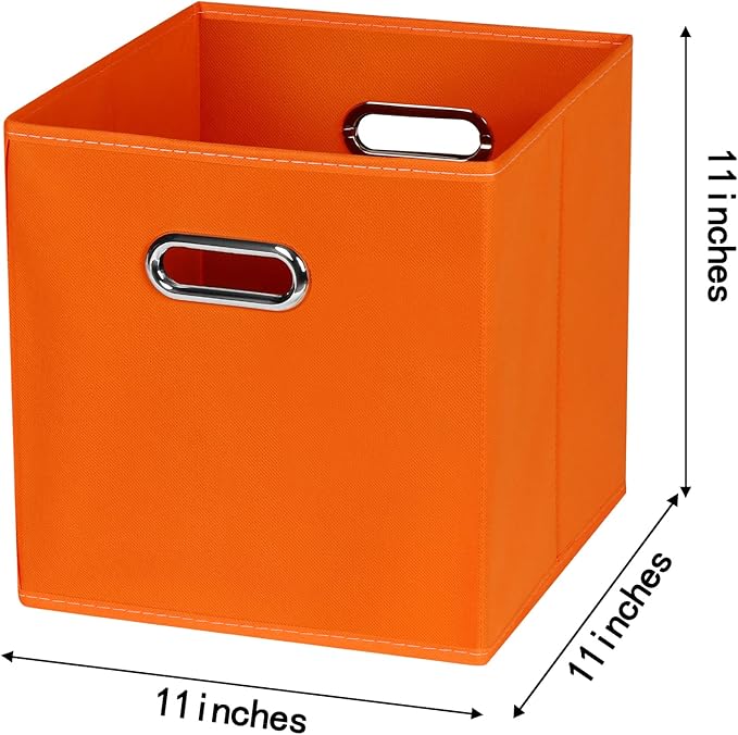 Fabric Cloth Storage Bins,Fabric Cube Bins Organizer with Dual Handles Foldable Cube Storage Baskets for Home Bedroom Storage,Set of 6,(Orange)